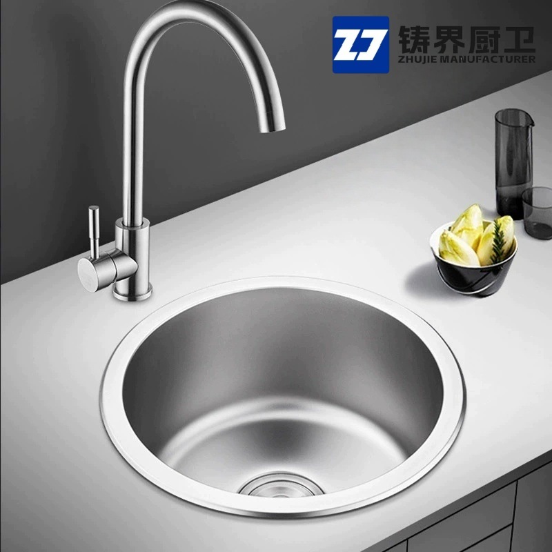 不锈钢圆形水槽厨房水槽单槽洗菜盆圆形岛台吧台小水槽纳米黑金刚|undefined