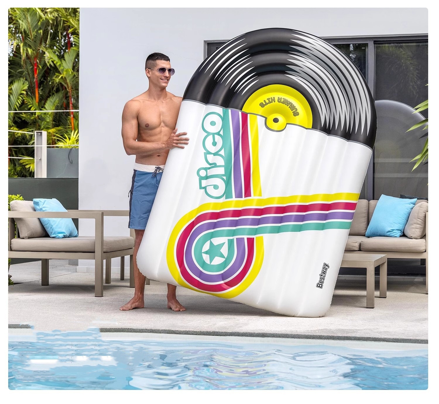 Cama flotante inflable de agua grande piscina para adultos silla de relajación cojín flotante con respaldo y portavasas