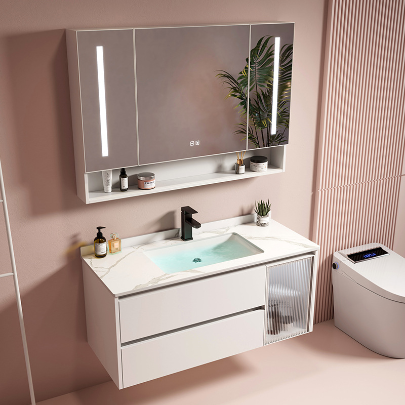 Gabinete de baño de placa de roca de aluminio de espacio moderno con gabinete de espejo inteligente combinación de gabinete de lavabo de baño