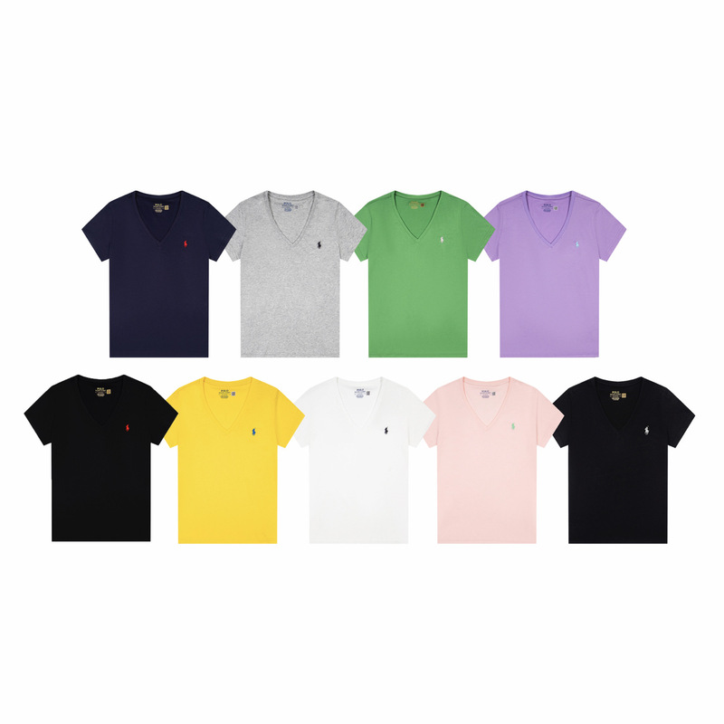Scan the Qr Code~Rl Trendy Brand Niche Women's Classic Pony Logo V-Neck Simple Fashion Versatile T-Shirt Cotton Scan the Qr Code~Rl Trendy Brand Niche Women's Classic Pony Logo V-Neck Simple Fashion Versatile T-Shirt Cotton