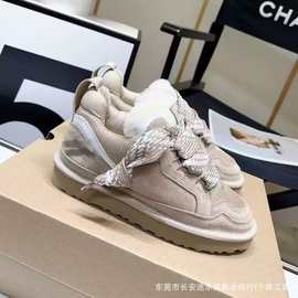 欧美秋冬新款真皮舒适真毛保暧雪地鞋百搭宽鞋带梅尔休闲鞋女