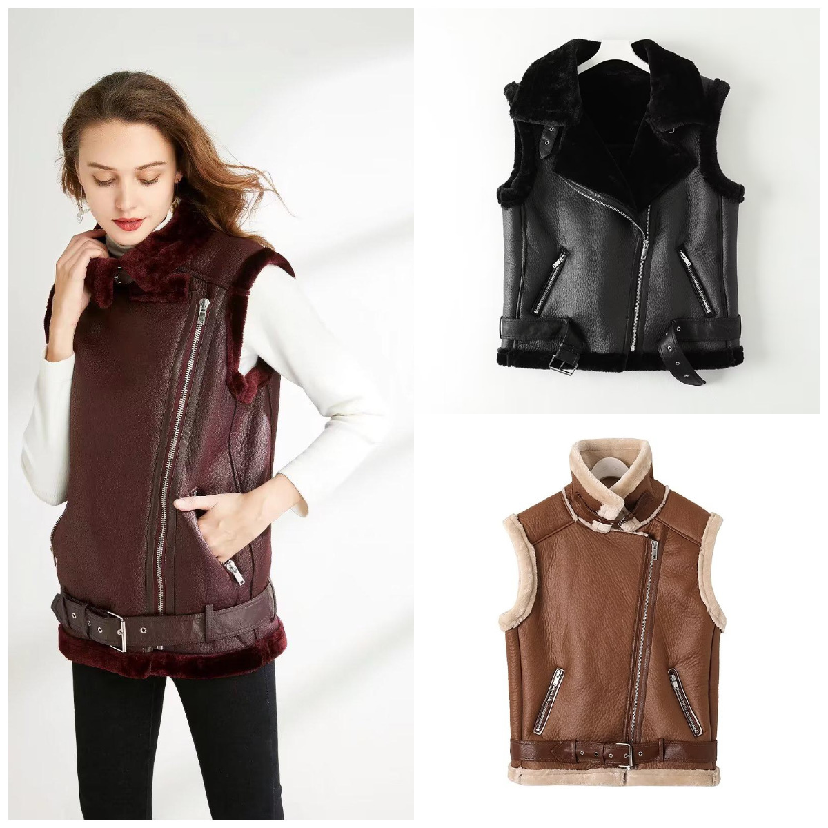 Cross-Border Wholesale of New Autumn and Winter Women's Clothing, European and American Casual Fur-Lined Lapel Vest with Belt Decoration, Reversible Vest