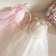 新款公主风生日party甜美镶钻皇冠儿童花童头纱披纱发饰头饰