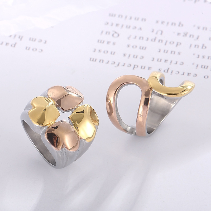 Titanium Steel 18K Gold Plated Fashion Plating Inlay Geometric Heart Shape Rhinestones Rings display picture 3