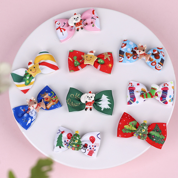 Factory Direct Sales European And American Foreign Trade Children Christmas Bow Barrettes Picture Clip Three Pieces Paper Cover display picture 7