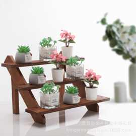 跨境热销木质阶梯盆栽展示架绿植多肉摆件架厨房调料瓶多层置物架