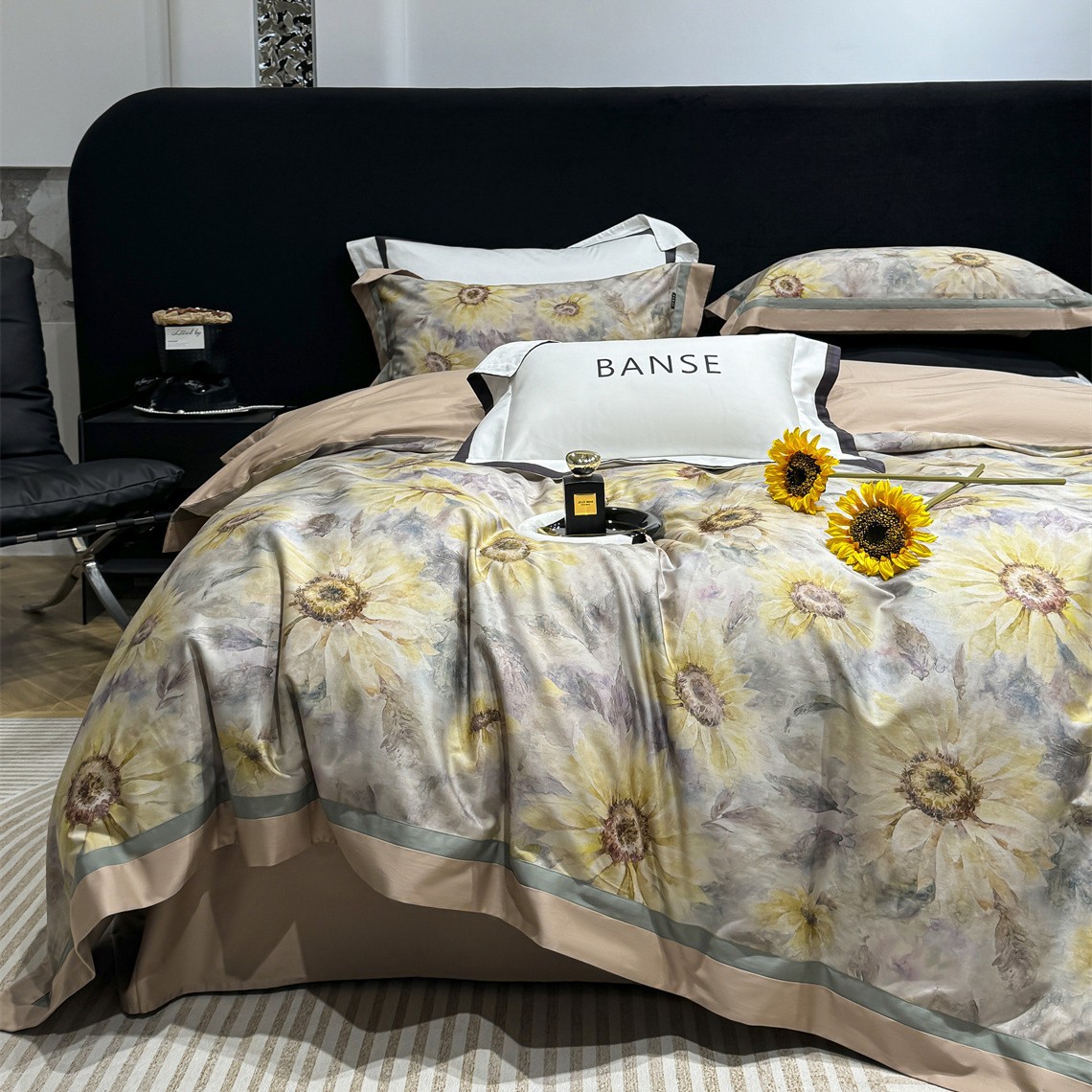 Modern Simple Style Sunflower Digital Printing Super Soft Bedding Bedding Pure Cotton Long-Staple Cotton Four-Piece Set with Sunflowers Blooming