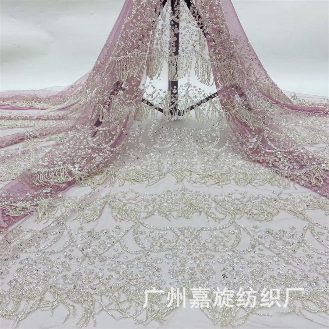 industria pesada europea y americana bordado cuentas de bodas tela de paleta africana con cuentas de encaje vestido de rendimiento JX4197