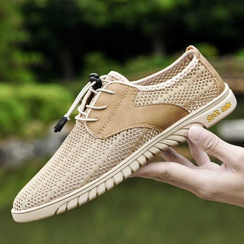 2558 Мужская сетчатая обувь, летние полые дышащие повседневные кроссовки с низким верхом, Легкая сетчатая повседневная обувь на шнуровке