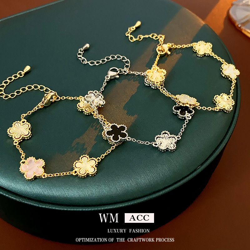 Pulsera de flor de cinco pétalos con galvanoplastia de oro real de 14K, pulsera de moda exquisita y versátil, joyería de lujo ligera de nicho para mujer