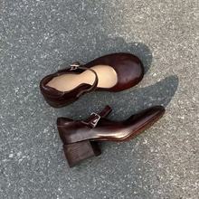 夏季新款！复古圆头一字带玛丽珍鞋女2025文艺气质浅口软底小皮鞋