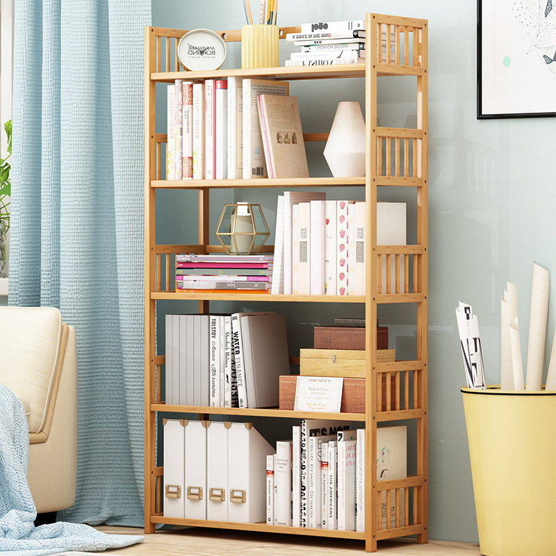 Simple Bookshelf Floor Surface Storage Shelf Office Home Storage Rack Children Student Bookcase Living Room Study Bamboo