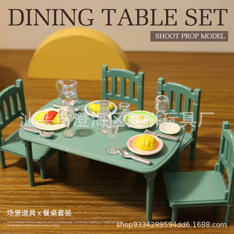 Cross-border Mini Furniture Small Dining Table Tableware Plate Food Play Play Toys Miniature Scene Small Kitchen Desktop Ornaments