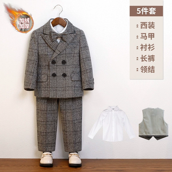 Fleece set, shirt, jacket, vest, trousers, bow tie, full set, 5 pieces