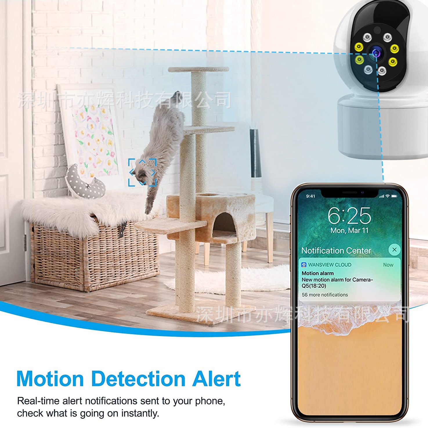 Wireless 360-degree camera, mobile network, high-definition night vision PTZ WiFi IP camera, surveillance camera