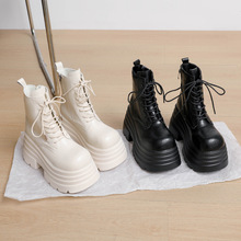 马丁靴女2025秋冬季新款真皮小个子显瘦厚底系带短靴
