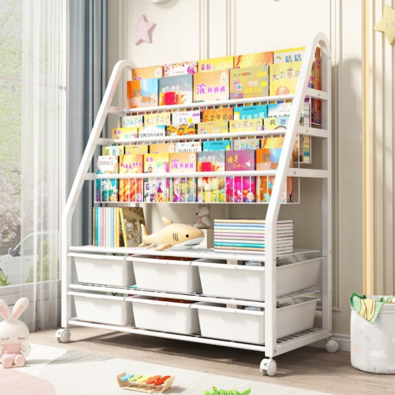 Estantería para niños Estante de almacenamiento de juguetes Estante de almacenamiento de clasificación multicapa móvil Estante de revista de hierro forjado multicapa de piso simple