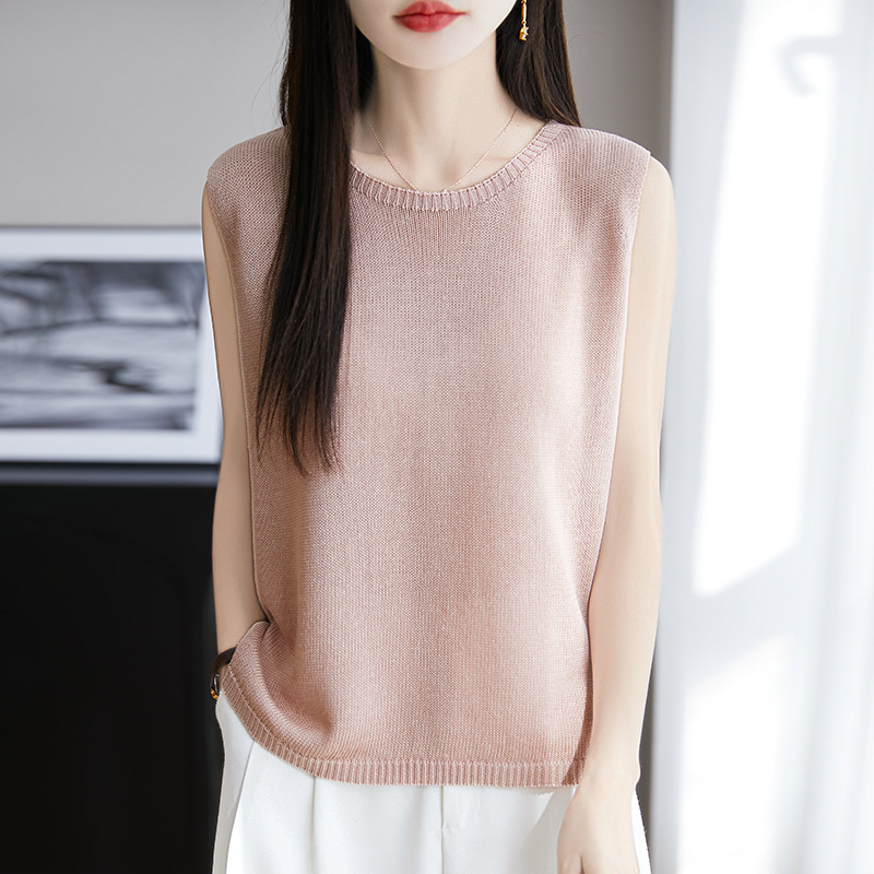 New Tencel Linen Round Neck Sleeveless Short-Sleeve Women's T-Shirt, Linen Sleeveless Top for Women, Summer High-End Base Layer Top