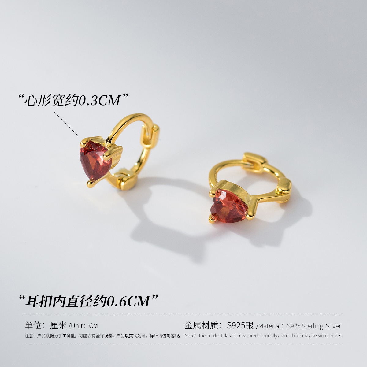 Eloch S925 plata francesa amor de diamante rojo bucles de orejas de diseño de moda exquisitos joyas de orejas para mujeres M04994