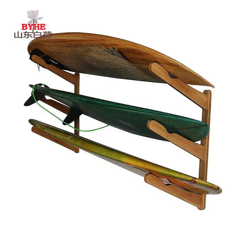 现货立式冲浪板独立式存储竹冲浪板展示架壁挂式竹木置物架