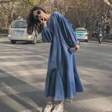 胖MM特大码300斤赫本风过膝长裙女秋季宽松法式长款长袖连衣裙240