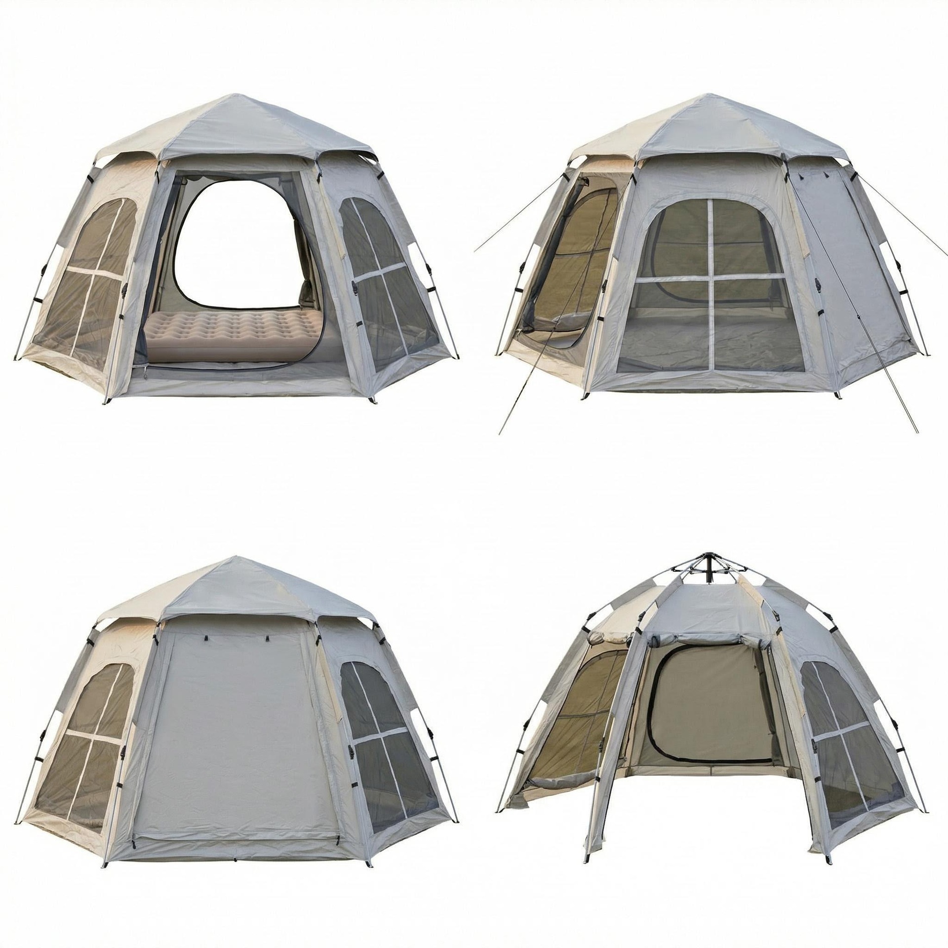 Cross-Window Hexagonal Camping Tent for 4-6 People, Thickened Sun-Protection Tent for Multiple People, Outdoor Family Leisure Camping Tent