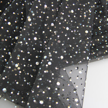 涤纶网纱面料 烫满天大小七彩亮钻网纱面料 星星点点网布亮钻纱