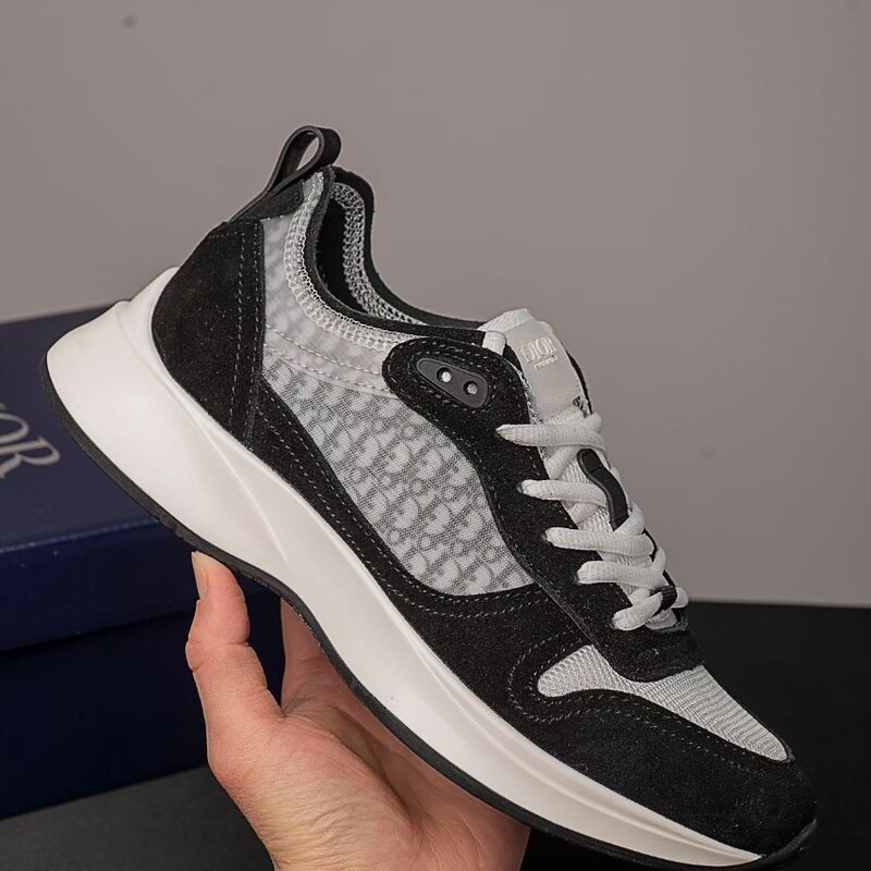 European Style Spring and Autumn Trendy Letter-Print Low-Top Casual Men's Shoes with Monogram Embroidery, Thick-Soled Lace-Up Fashion Sneakers