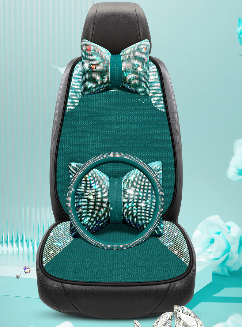 Women's Car Cushion Summer Cool Cushion High-end Atmospheric Full Diamond Car Seat Cushion Pink Four Seasons Universal Three-piece Set