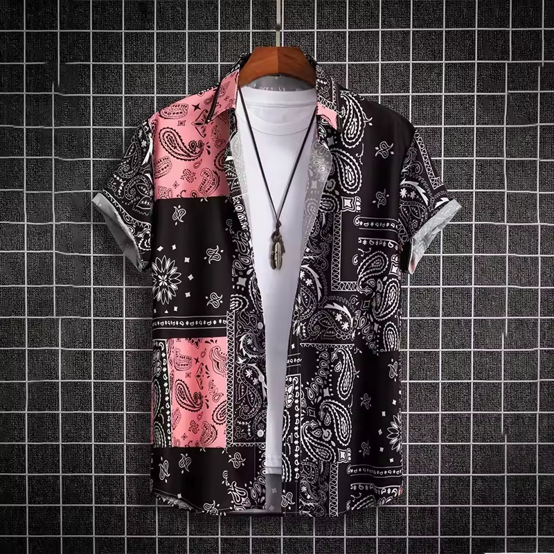 Cross-Border 2025 Summer 3D Graffiti Flower Print Shirt Men's Fashion Streetwear Hawaiian Shirt