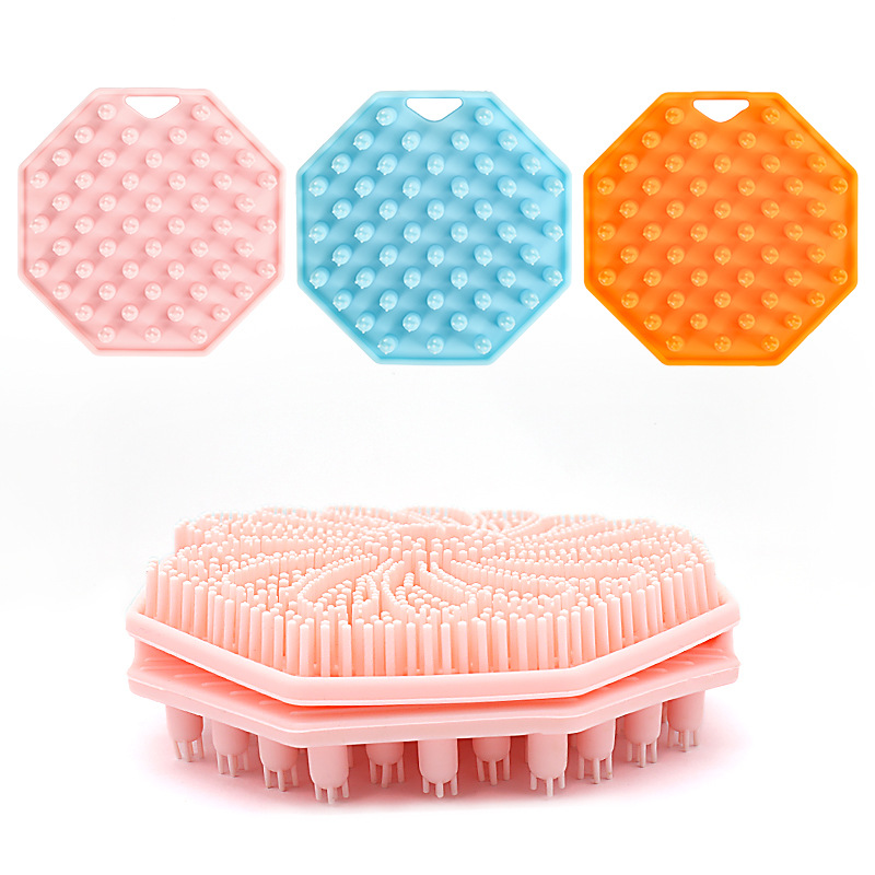 Cepillo de baño de silicona cepillo de baño de doble cara cepillo de baño de silicona artefacto casero cepillo de baño de mango largo frota espalda cepillo de baño de masaje poligonal