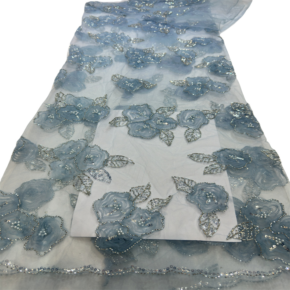 Fábrica de flores en stock sequinilla tela bordada tridimensional transpirable hueco hermoso vestido de boda vestido de moda vestido ligero image 12