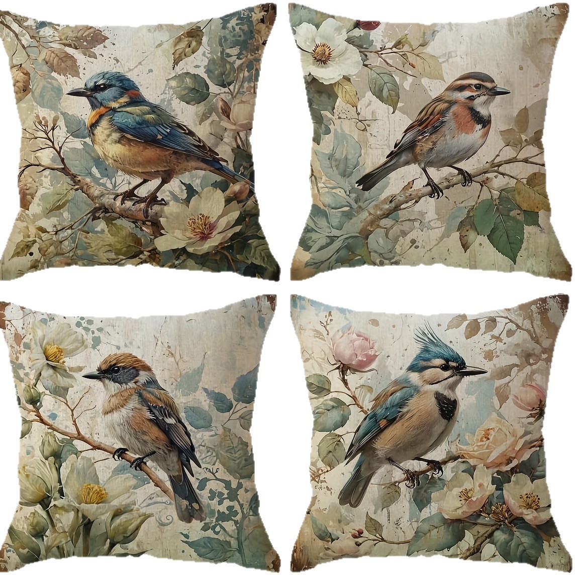 Funda de almohada de la serie de flores y pájaros retro transfronteriza, funda decorativa de cojín de sofá de sala de estar, funda de cojín de cabecera de dormitorio sin núcleo