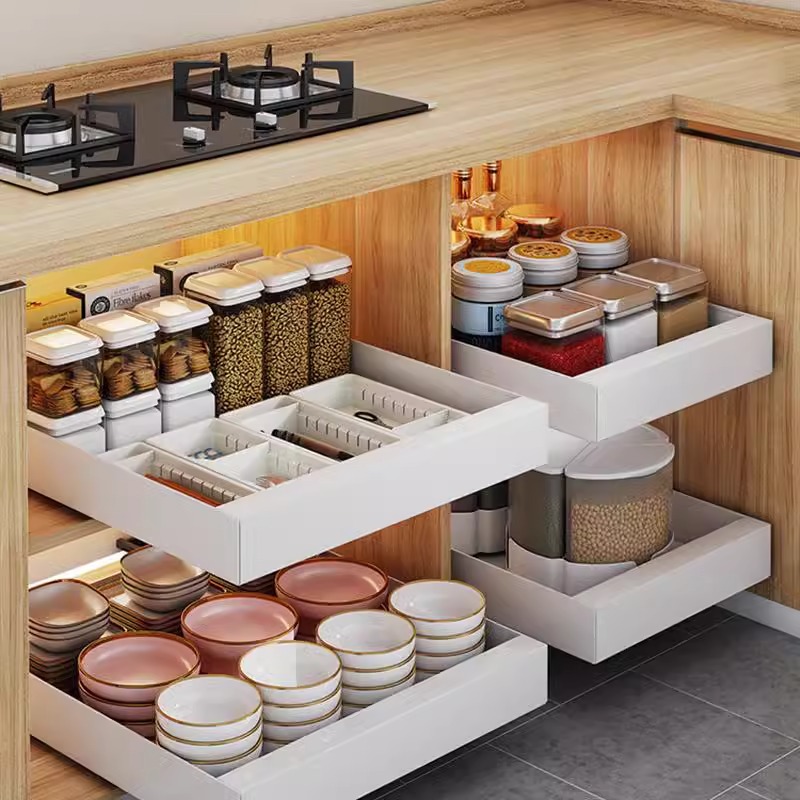 Kitchen bowl plate dish storage rack drawer divider storage shelf new cabinet layered shelf pull-out basket bowl holder