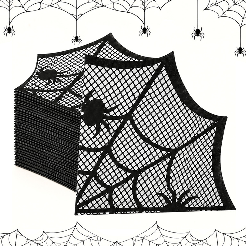 Black Spider Web Printed Paper Napkins Halloween Escape Room Bar Horror Party Disposable Decorative Napkins
