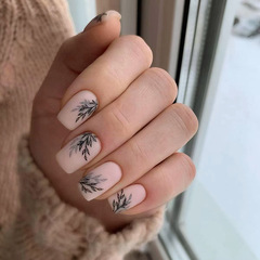 Mid-long European-style sanding leaf hollow silhouette nail art, European and American Instagram-style fake nails, retro leaf nail design