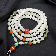 天然新疆和田玉珠链挂绳批发白玉圆珠挂链原创南红朱砂珍珠绿松珠