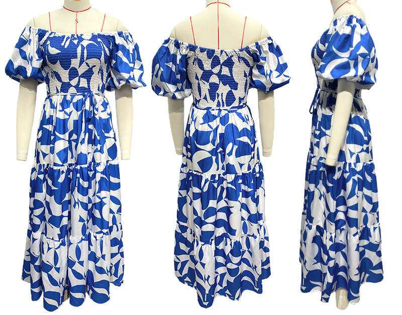 266g Weight Maxi Long Dress Dress Length Type Short Sleeve Sleeve Length Swing Dress Dresses Type Puff Sleeve Sleeve Type Polyester Fabric Type High Waist Waist Line Holiday, Daily Occasion Off Shoulder Neckline Slim Fit Type Flower Pattern Spring Season Women's Gender Printing Design Elegant, Pastoral Style Wholesale Women's Elegant Pastoral Printing Flower Holiday Daily Off Shoulder Short Sleeve Swing Dress 无