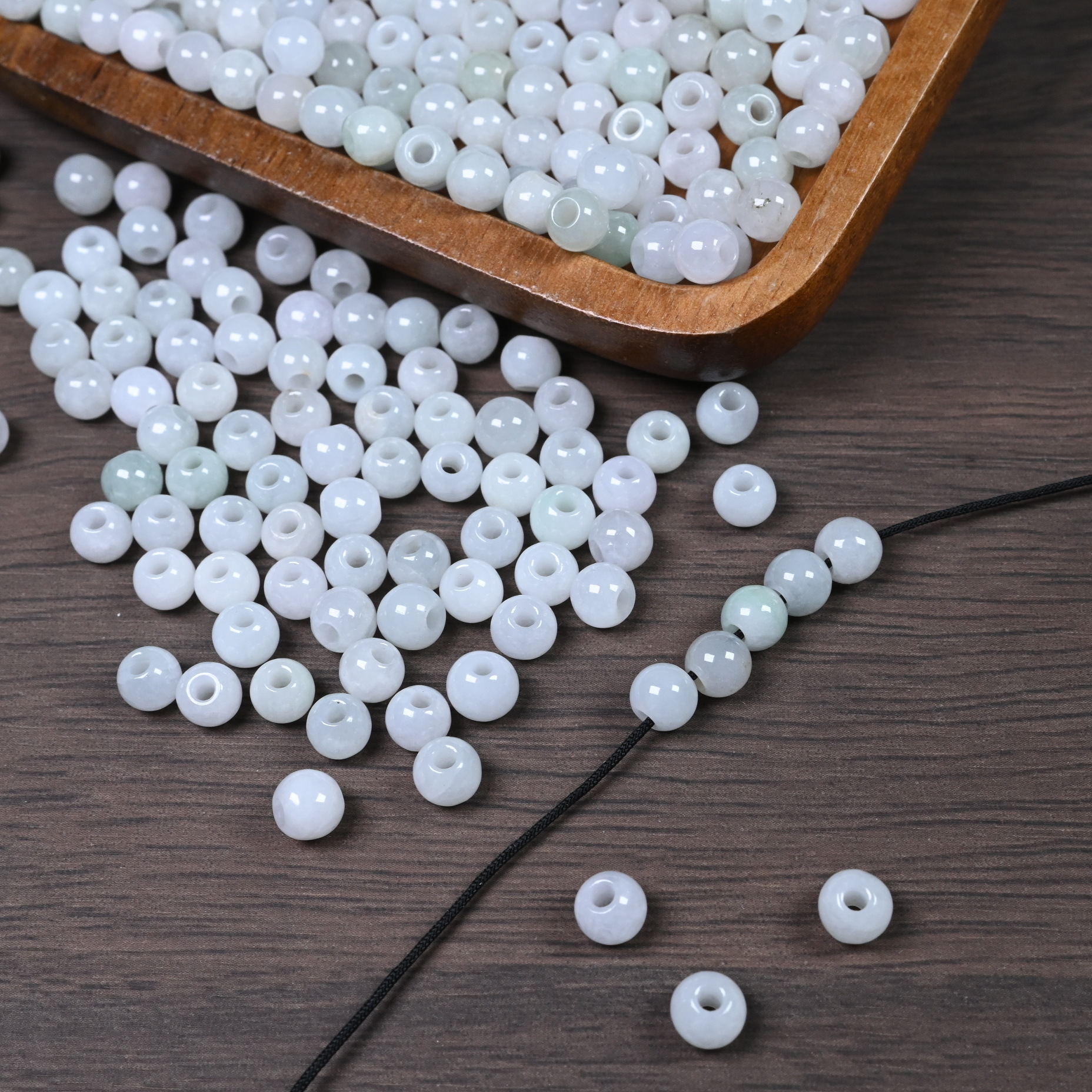 翡翠迷你玉珠子天然缅甸A货翡翠散珠DIY手链圆珠耳坠配件玉器批发