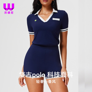 Summer Jumpsuit Women's Sports Polo Slim Tennis Casual Slim V Neck Japanese and Korean Shorts Yoga Custom Dress