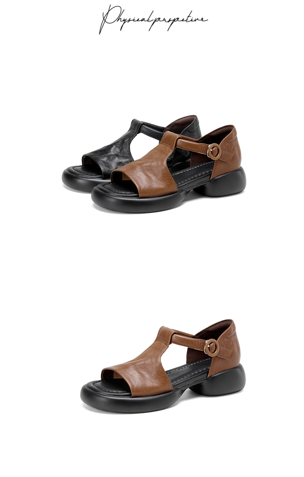 Sandal nữ da cừu mềm đế dày hở mũi, quai chữ T, gót thấp 3 cm, dán ma thuật — Vàng nâu chi tiết 15