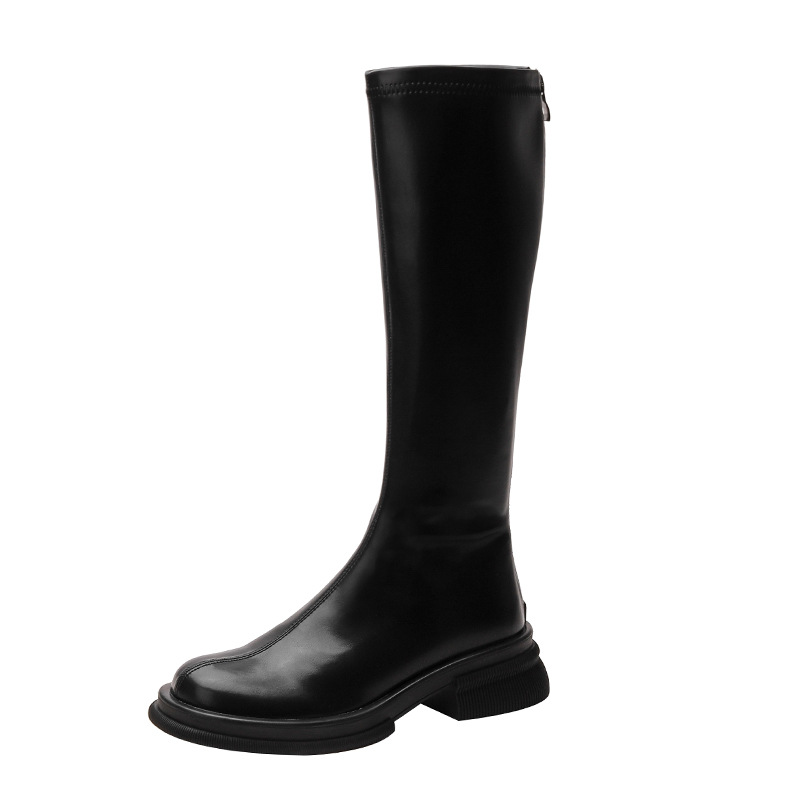 Damen Overknee-stiefel Mit Rundkappe Schlanke Passform British Style_voghion.com
