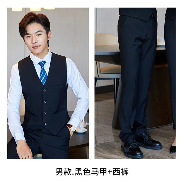 Vest, black trousers