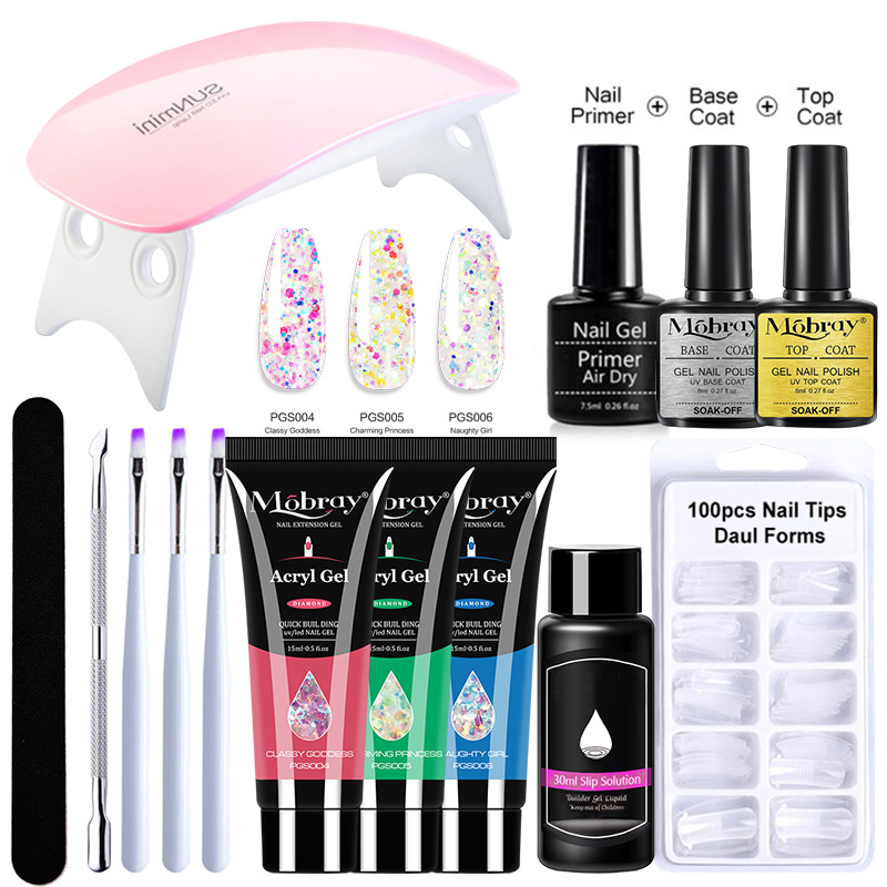 AliExpress Amazon caliente poli gel uñas de secado rápido fototerapia pegamento multi-color Crystal extensión pegamento 15ml traje