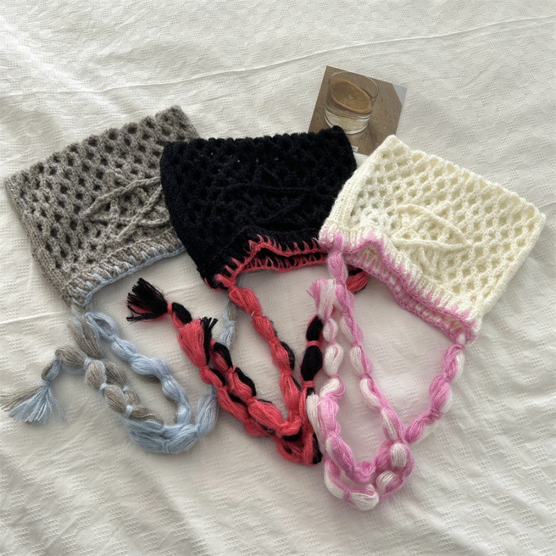 Autunno e inverno Versione coreana lavorata a maglia a stella in lana a contrasto con gancio scavato Orecchie di gatto (a forma di orecchio di gatto al vapore_voghion.com