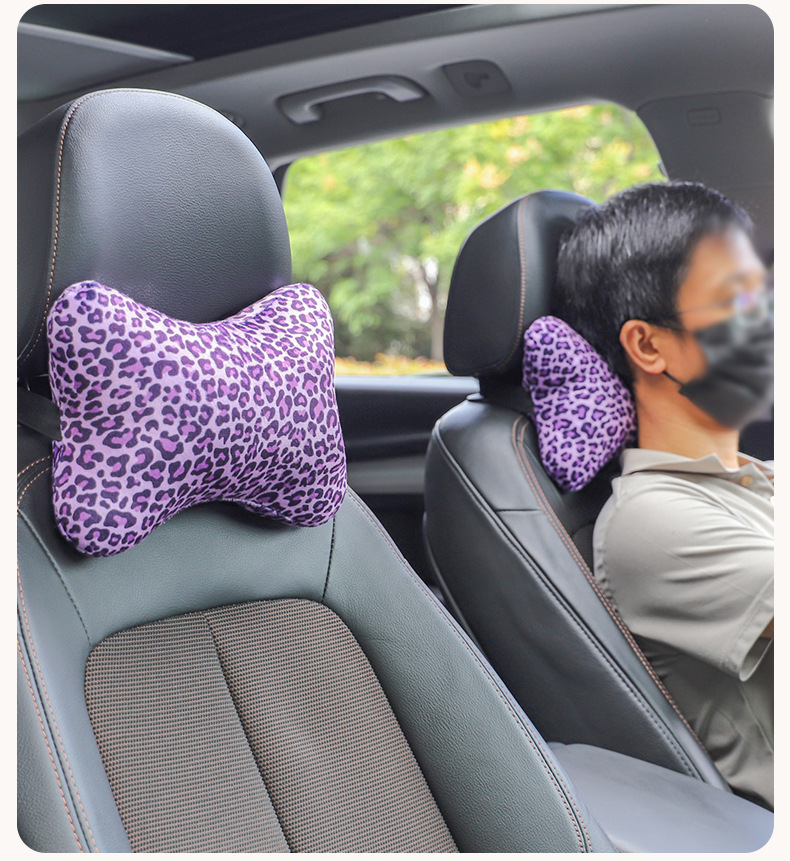 Car Headrest Neck Pillow, Car Seat Cushion, Leopard Print Car Decoration, Car Interior Accessories, Car Pillow, Cross-Border New Product