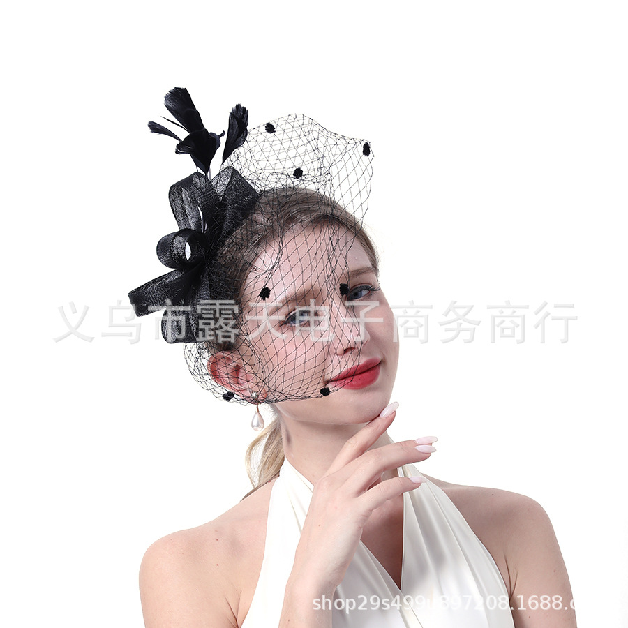 Cross-border feather headdress flower retro veil headdress horse racing festival hat tea party hair accessories night shanghai cheongsam headdress