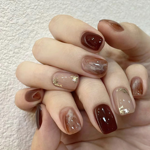 Wear nail beauty nail piece wholesale autumn and winter New blooming Amber Gold Foil nail stickers finished detachable fake nails