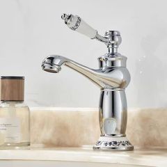 全銅ヨーロッパ式模造古洗面器蛇口復古風呂冷熱混水弁家庭用トイレ洗面器単孔