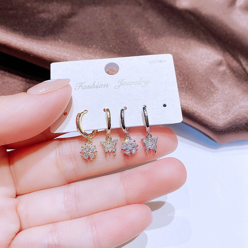Fashion Flower Butterfly Earrings Gold Plated Zircon Inlaid Earrings Wholesale